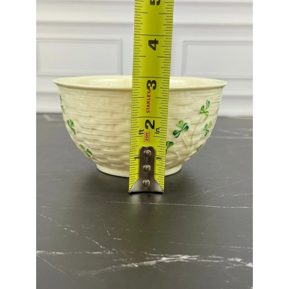 VTG Footed Belleek Pottery Shamrock Bowl 5 1/4
